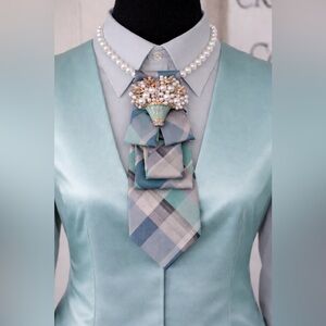 OOAK Necktie Necklace Floral Bouquet Pearl & Stone Brooch & Pearl Necklace